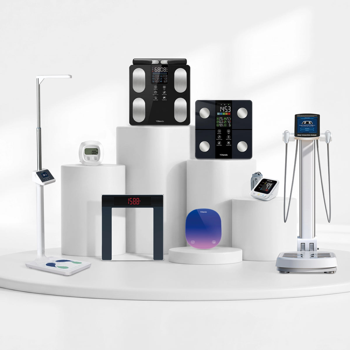 Yolanda health monitor series including body fat scales, height weight scales and body composition analyzers